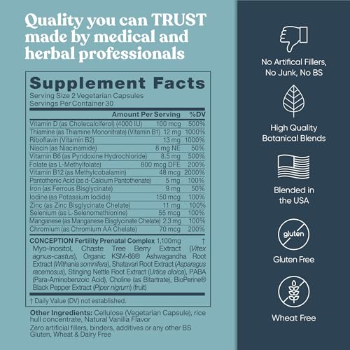 Conception Fertility Supplements for Women – Prenatal Vitamins – Promote Hormone Balance