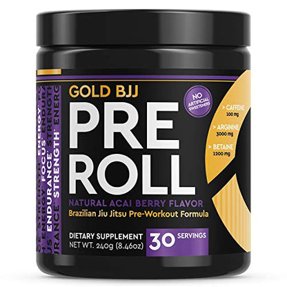 Gold BJJ PreRoll - Jiu Jitsu Pre Workout Supplement for Energy, Focus, and Endurance