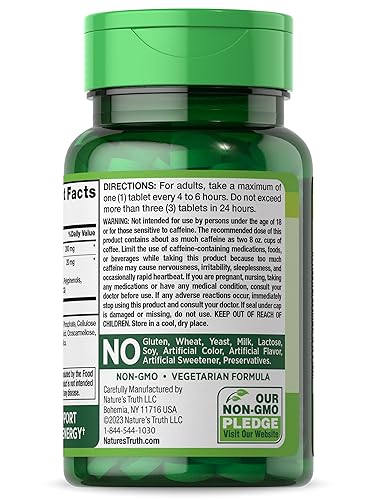 Caffeine Pills | 220mg | 120 Count | with Green Tea Extract | Vegetarian, Non-GMO & Gluten