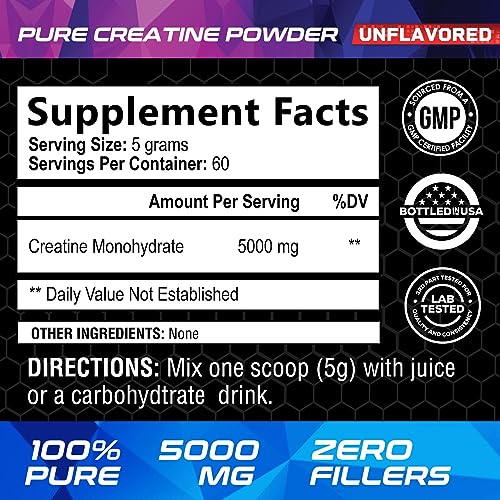 Micronized Creatine Monohydrate Powder - 100% Pure Unflavored Creatine Powder Nature's Nutrition