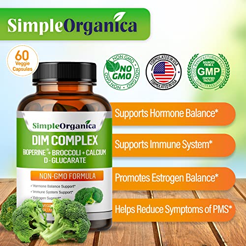 Simple Organica DIM Supplement for Women and Men 300mg with BioPerine, Broccoli Simple Organica