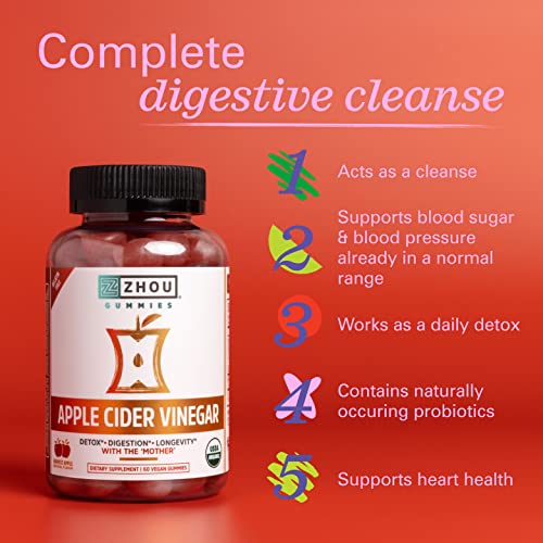 Zhou Nutrition Apple Cider Vinegar Gummies with The Mother, ACV Detox & Cleanse