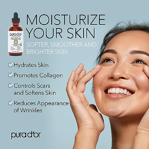 PURA D'OR 4 Oz ORGANIC Vitamin E Oil Blend 70,000 IU - 100% Natural Hexane Free, Sweet Almond PURA D'OR