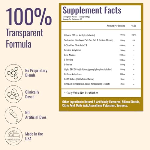 Forze Pre Workout Powder, Beta Alanine, L-Taurine & Dual-Source Caffeine for Sustained Energy. Himalayan Pink Salt, Betaine Anhydrous & L-Citrulline for Pump. No Useless Filler - 14.3 oz (Old Glory)