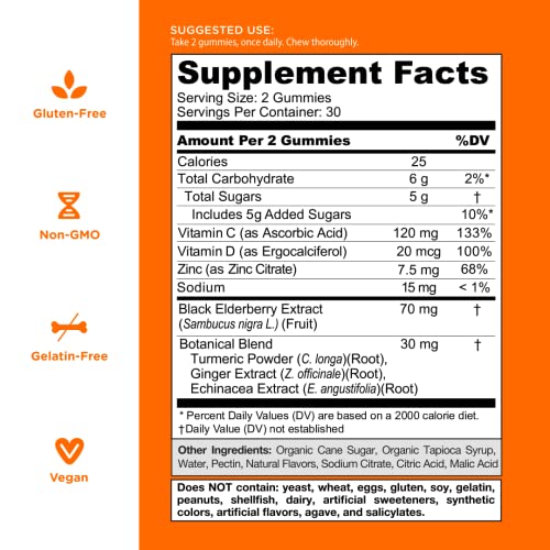 Goli Immune Vitamin Gummy - 60 Count - Elderberry, Vitamin C, D & Zinc, Vegan, Non-GMO