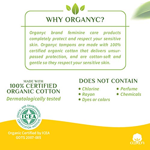 Organyc 100% Certified Organic Cotton Tampons, Plant-Based Eco-Applicator, Regular Flow, 16 Count Organyc