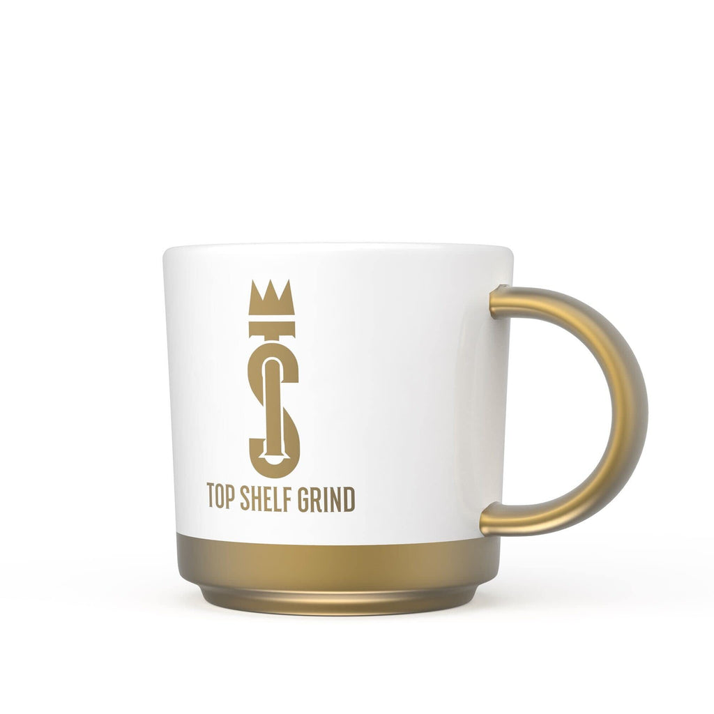 Top Shelf Grind Coffee Mug - The Prosperity Cup (Drink & Grow Rich) - White & Gold
