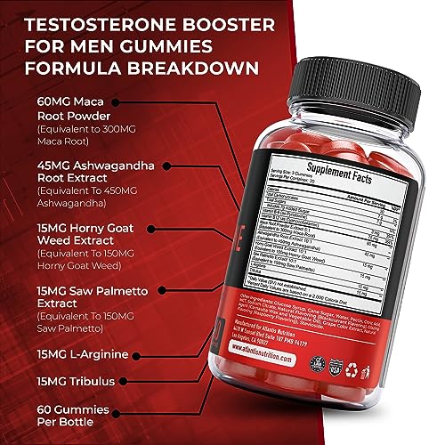 Testosterone Booster For Men Gummies - Enhances Strength & Stamina - Optimizes Physical Atlantis Nutrition