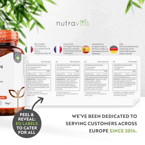 Vitamin B12 1000mcg - 365 High Strength Vegan Tablets (1 Year Supply) - Max Strength