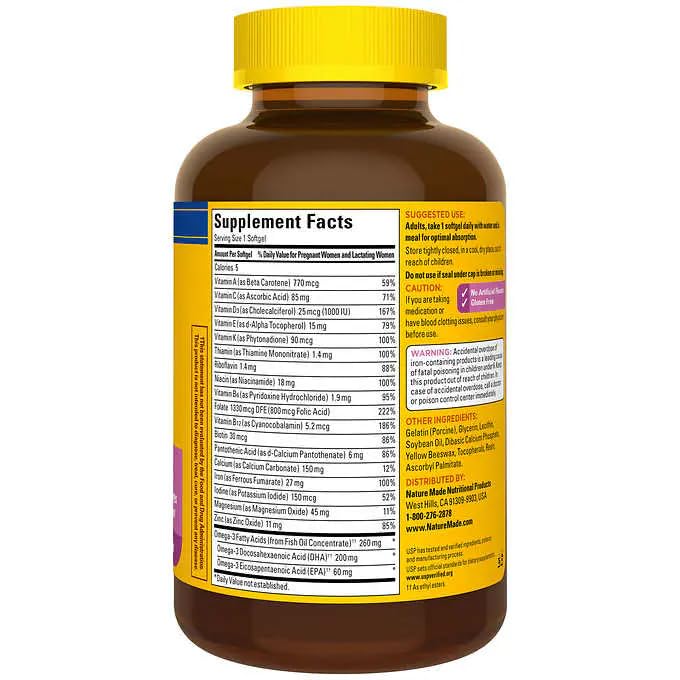 Nature Made Prenatal Multi + DHA, 150 Softgels Bundle with a Travel Pill Organizer Generic