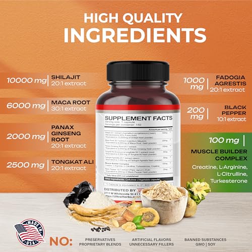 Shilajit Pure Himalayan 21,800mg - Energy Booster 85% Fulvic Acid, Maca Root ULTRA HERBS