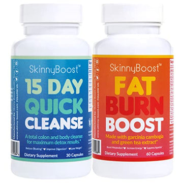 SkinnyBoost Fat Burn & 15 Day Quick Cleanse KIT-Vegan Capsules, Easy to Use: Detox