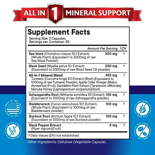 Silica Sea Moss 3000mg Black Seed Oil 2000mg Ashwagandha 1000mg Turmeric 1000mg NEW AGE