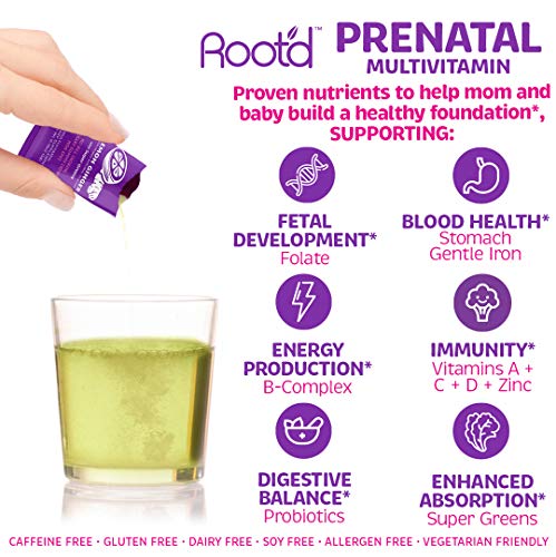 Rootd - Powder Prenatal Vitamin - Pregnancy Multivitamin with 25 Vitamins & Minerals A, C, D, E Root'd
