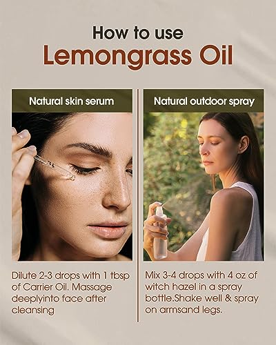 NATURE HUE Lemongrass Essential Oil - 10 mL (1/3 oz) - Pure, Natural, Therapeutic Grade NATURE HUE