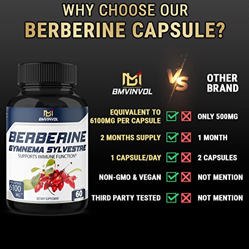 BMVINVOL 5-in-1 Berberine Supplement 6100mg with Ceylon Cinnamon, Gymnema Sylvestre BMVINVOL