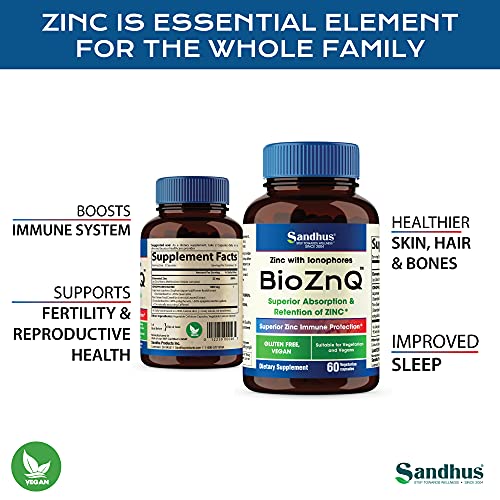 Sandhu's BioZnq 900mg Vegetarian Capsules Zinc Supplement with Quercetin Sandhu's