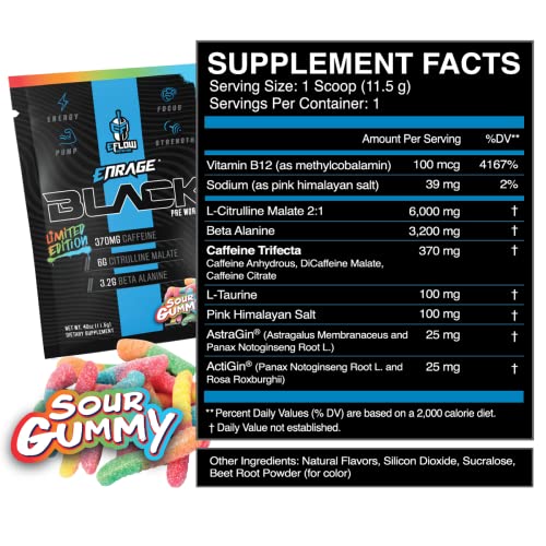 eFlow Nutrition ENRAGE Black Preworkout Sample Packs - Travel Packs - High Stim Energy, Pump, Strength, Endurance, Focus, Nootropic formula - Variety (6 Packs)