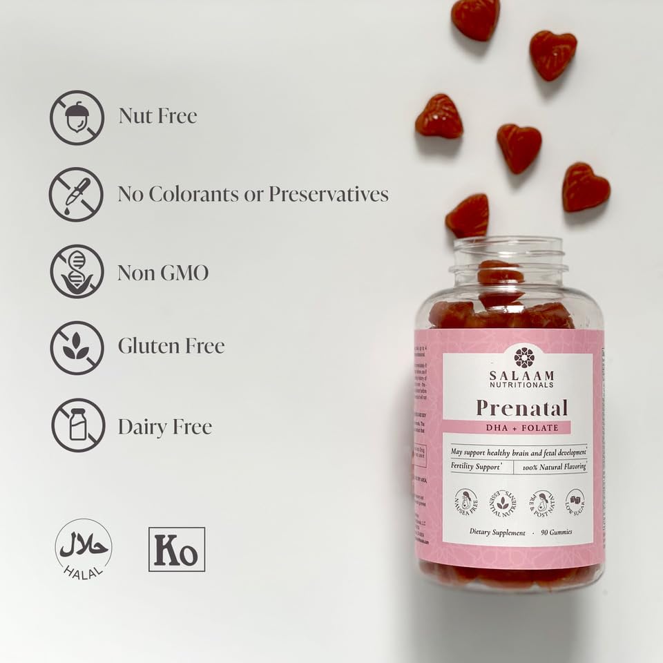 Salaam Nutritionals Halal Prenatal Gummy Multivitamins, Low Sugar, 800 mcg Folate, Methylcobalamin Salaam Nutritionals
