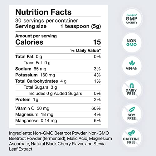 HumanN SuperBeets - Beet Root Powder - Nitric Oxide Boost for Blood Pressure, Circulation & Heart Health Support - Non-GMO Superfood Supplement - Natural Black Cherry Flavor, 30 Servings