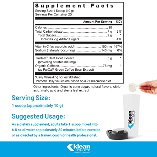 Klean ATHLETE Pre-Workout | Unique Formula with Beet Root Extract, Vitamin C, and Organic Caffeine to Support Athletic Endurance | 7 Ounces | Natural Lemon Tea Flavor