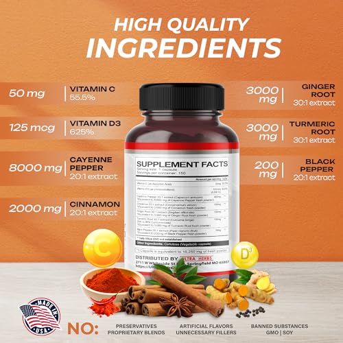 Cayenne Pepper 7 IN 1 - 16,250mg - with Ginger, Turmeric, Cinnamon, Black Pepper ULTRA HERBS
