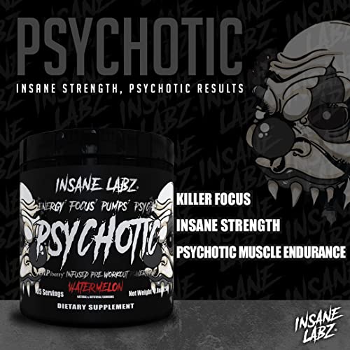 Insane Labz Psychotic Black Edition Mid Stimulant Pre Workout Powder, Energy Focus