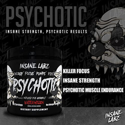 Insane Labz Psychotic Black Edition Mid Stimulant Pre Workout Powder, Energy Focus