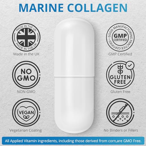 Applied vitamin Marine Collagen Capsules 2000mg-Enhance with Hyaluronic Acid, Zinc, Vitamin C & Biotin 120 Applied Vitamin
