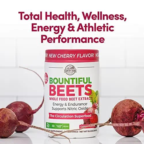 COUNTRY FARMS Bountiful Beets Powder, Wholefood Beet Extract Superfood, Natural Nitric Oxide Booster, Helps Support Healthy Circulation and Promote Energy, Natural Pump, Cherry Flavor, 60 Servings