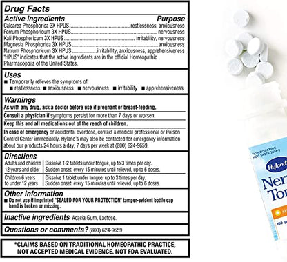 Hyland's Naturals Nerve Tonic Stress Relief Tablets, Natural Relief of Restlessness, Nervousness