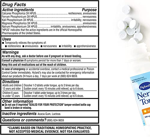 Hyland's Naturals Nerve Tonic Stress Relief Tablets, Natural Relief of Restlessness, Nervousness Hyland's
