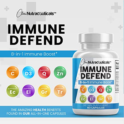 Immune Defense Support Supplement 8 in 1 w/Zinc 50mg Quercetin, VIT C