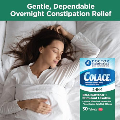 Colace 2-In-1 Stool Softener & Stimulant Laxative Tablets, Gentle Constipation Relief in 6-12 Hours