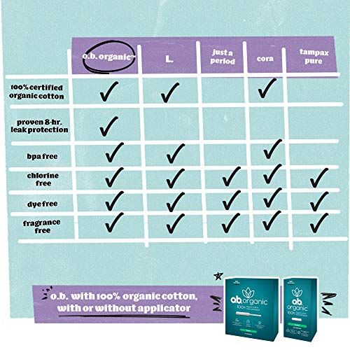 o.b. Organic Tampons, Made with 100% Organic Cotton, Proven 8 Hour Leak Protection, Super, 24 Count o.b.