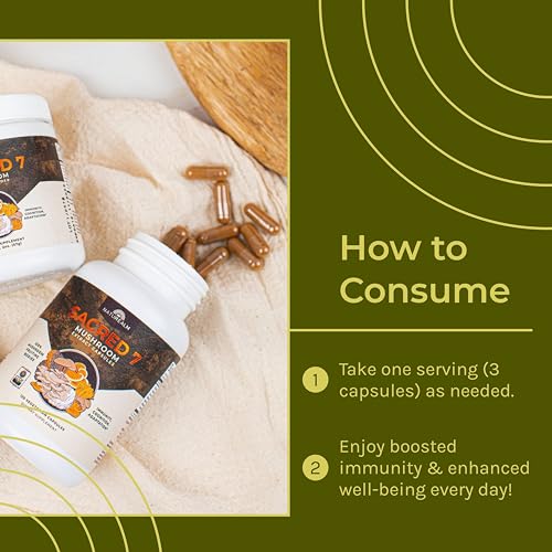 Naturealm Sacred 7 Mushroom Extract Capsules - Chaga, Cordyceps, Lion's Mane Naturealm