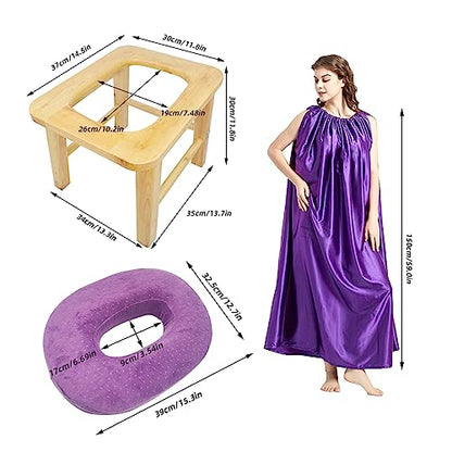 ElasignShopo Yoni Seat Kit, Wooden Vaginial Steaming Stool Chair Set with Gown for Feminine