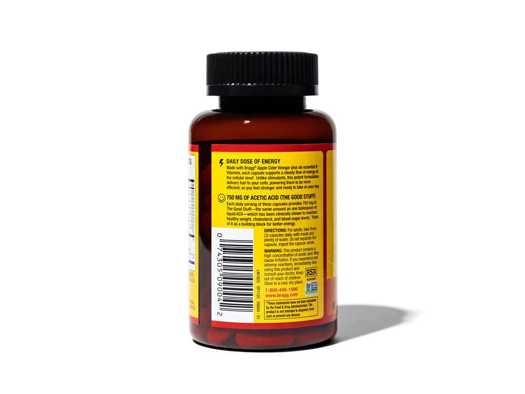 Bragg Apple Cider Vinegar True Energy Capsules – 6 B Vitamins – Caffeine Free Bragg