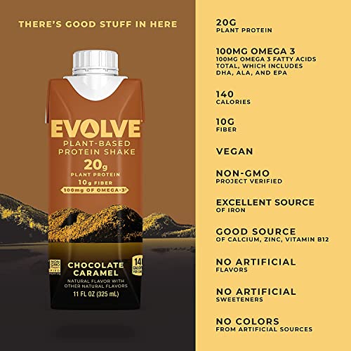Evolve Plant Based Protein Shake, Chocolate Caramel, 20g Vegan Protein, Dairy Free