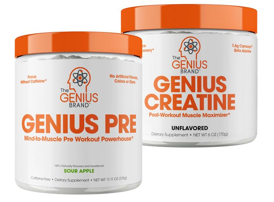 Genius Pre Workout Powder, Sour Apple, and Genius Micronized Creatine Monohydrate