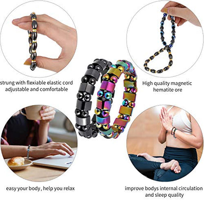 Hicarer 10 Pieces Magnetic Hematite Bracelets for Men Women Magnetic Bracelet Rock