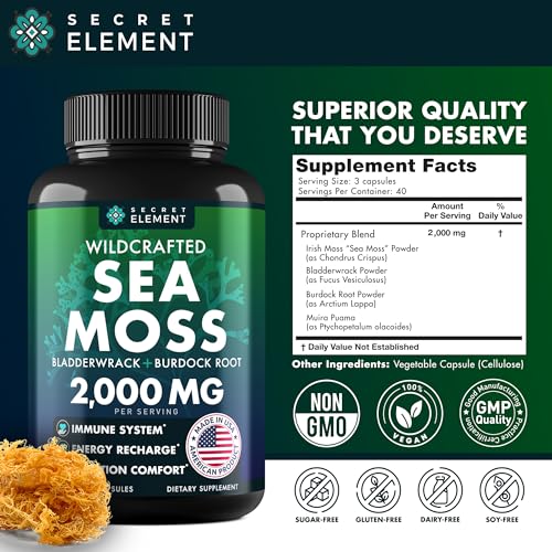 Sea Moss Capsules - Irish Sea Moss Advanced with Burdock Root, Bladderwrack Secret Element