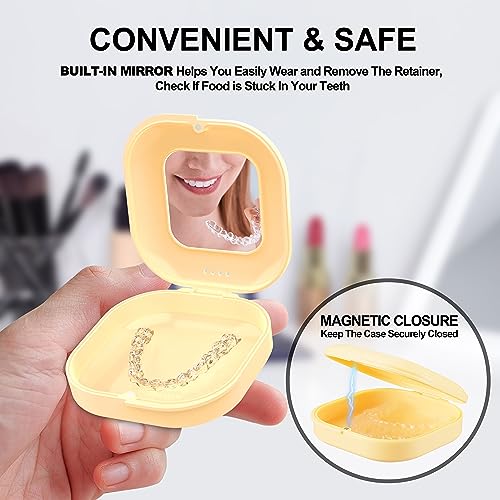 Retainer Case with Mirror and Vent Holes, Cute Retainer Holder Case Compatible with Invisalign Heigoeost