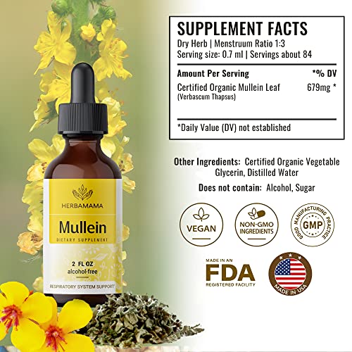 Mullein Leaf Tincture - Lung Cleanse - Vegan Lung Detox - Respiratory Health HERBAMAMA