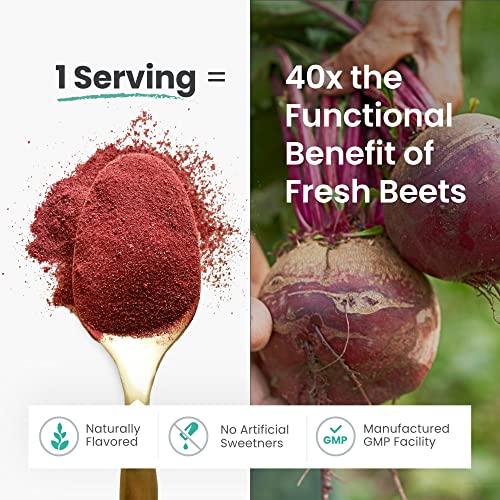 HumanN SuperBeets - Beet Root Powder - Nitric Oxide Boost for Blood Pressure, Circulation & Heart Health Support - Non-GMO Superfood Supplement - Natural Black Cherry Flavor, 30 Servings