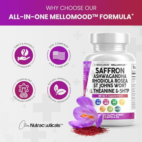 Clean Saffron Supplements with Ashwagandha 8000mg - Mood Support with L-Theanine Clean Nutraceuticals
