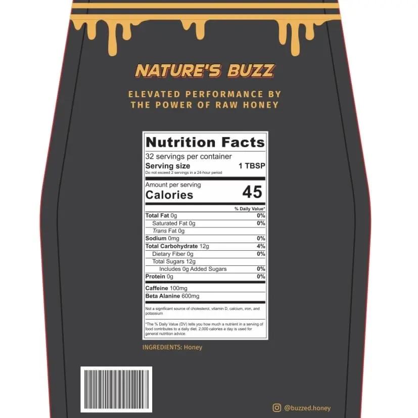 Buzzed Honey - 16oz, Natural Preworkout Supplement, Raw Honey, Caffeine, Clean Energy