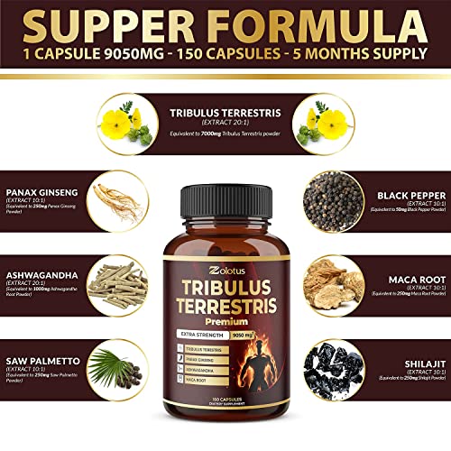 Tribulus Terrestris Supplement for Men & Women, 9050mg Per Capsule, 5-Month Supply