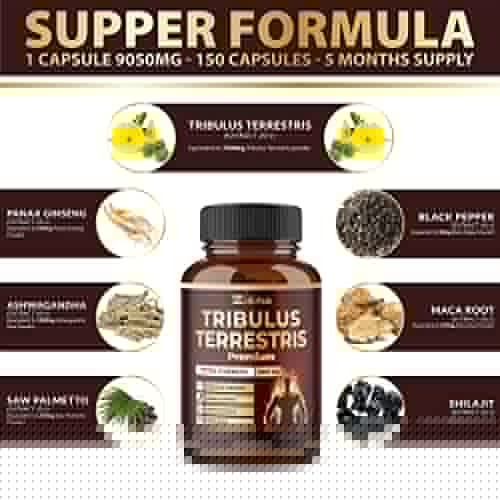 Tribulus Terrestris Supplement for Men & Women, 9050mg Per Capsule, 5-Month Supply Zolotus