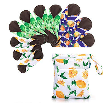 Teamoy 10pcs Cloth Panty Liners, Reusable Sanitary Pads with Wet Bag, Washable Cloth Menstrual Pads